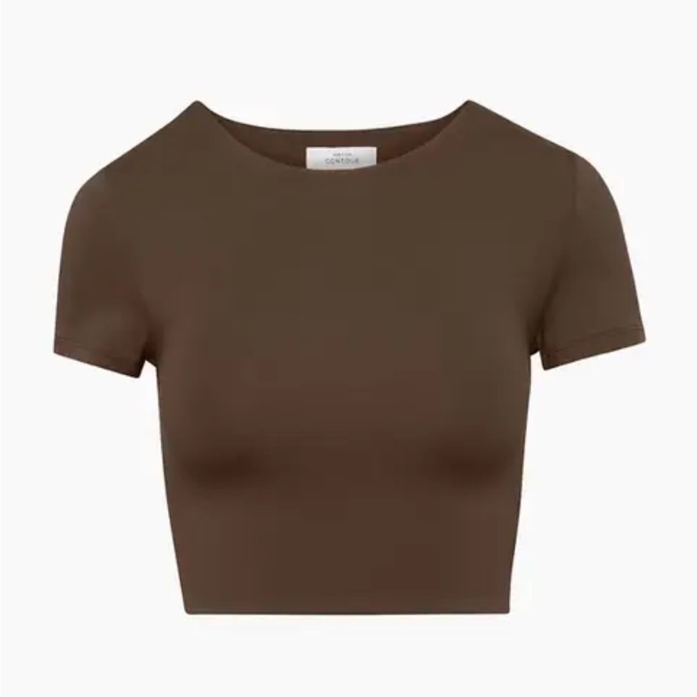 🌟BABATON🌟 CONTOUR KNIT CROP TOP TEE SHORT SLEEVE CREWNECK BROWN SZ S